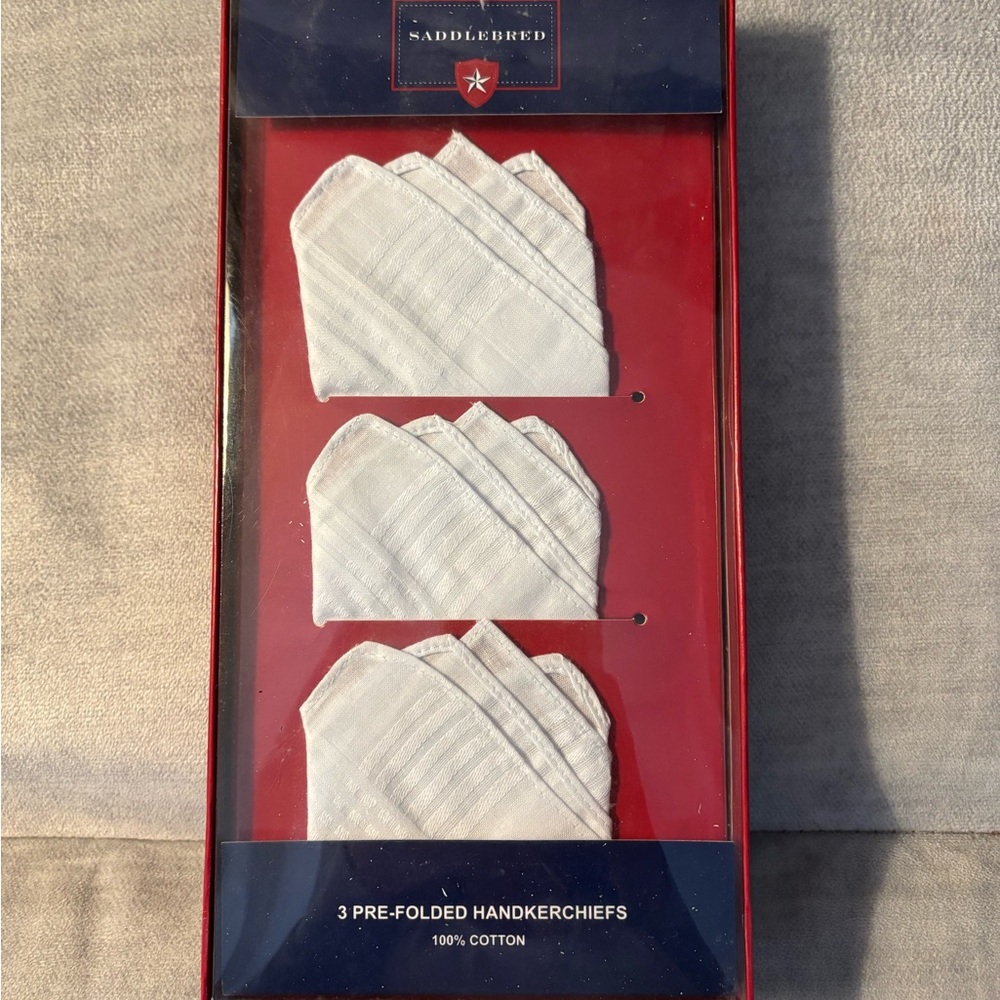 Saddlebred White 100% Cotton 3 Pre-Folded Handkerchiefs
